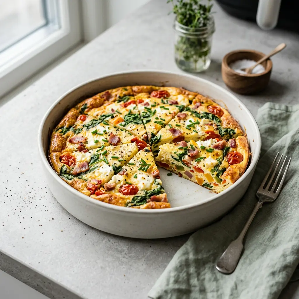 Fotografija recepta Fritata u fritezi na vruć vazduh kao pripremljenog domaćeg jela