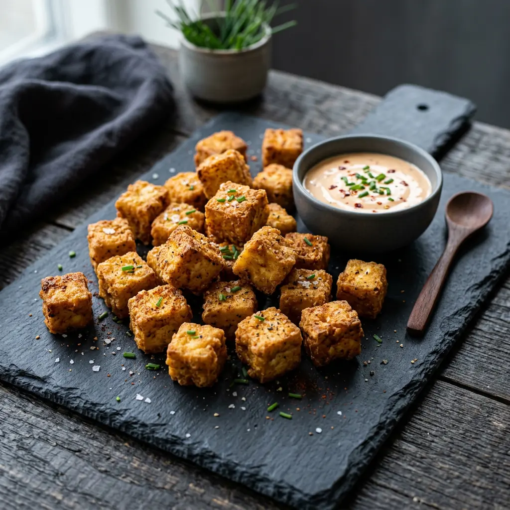 Fotografija recepta Hrskavi tofu u fritezi na vruć vazduh kao pripremljenog domaćeg jela