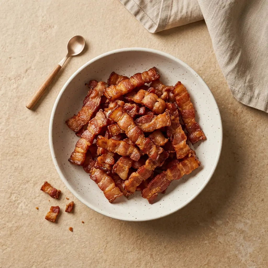 Fotografija recepta Kockice slanine u fritezi na vruć vazduh kao pripremljenog domaćeg jela