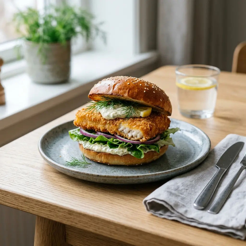 Fotografija recepta Riblji burger kao pripremljenog domaćeg jela