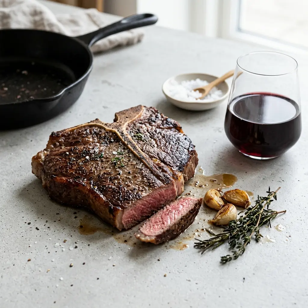 Fotografija recepta T-bone steak iz tiganja kao pripremljenog domaćeg jela
