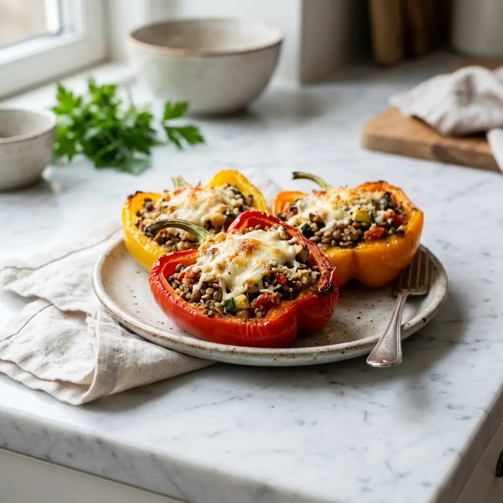 Fotografija recepta Vegetarijanske punjene paprike kao pripremljenog domaćeg jela